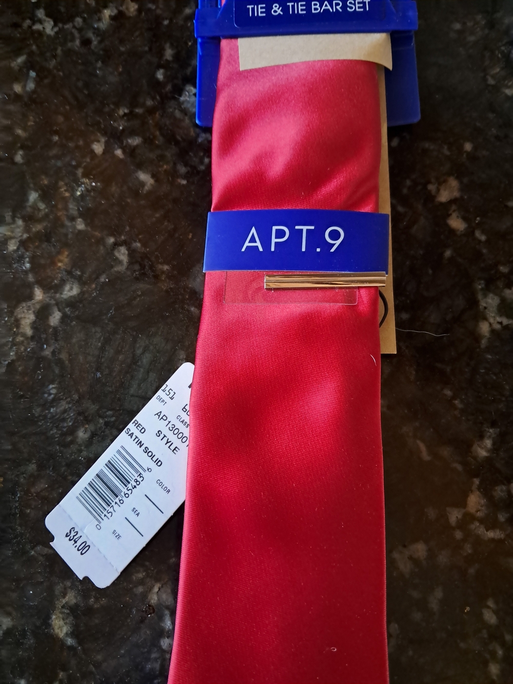 Apt. 9 Red Satin Tie with Gold Tie Bar